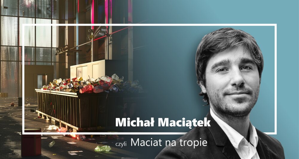 Michał Maciątek, kreatywny, producent, w cyklu felietonów „Maciat na tropie” dzieli się „(nie)codziennymi obserwacjami”. Śmieci, fot. MidJourney i Jo Jurga