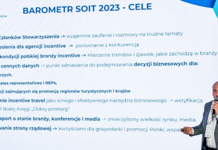 Kategoria Inicjatywa, projekt Barometr SOIT 2023, prezentuje Krzysztof Pobożniak, Haxel, Stowarzyszenie Organizatorów Incentive Travel